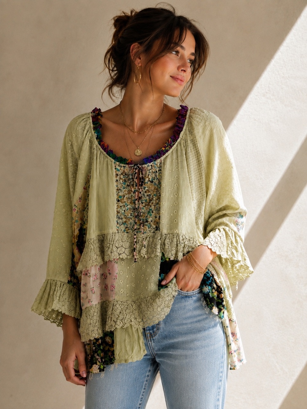 Young Threads Ruffle Tunic Top - NWT Boho Patchwork Lace